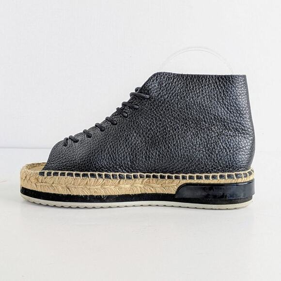 Miista Shoes Imogen EU 35 Black Leather Lace Up Open Toe Bootie Espadrille Sole - Picture 1 of 14